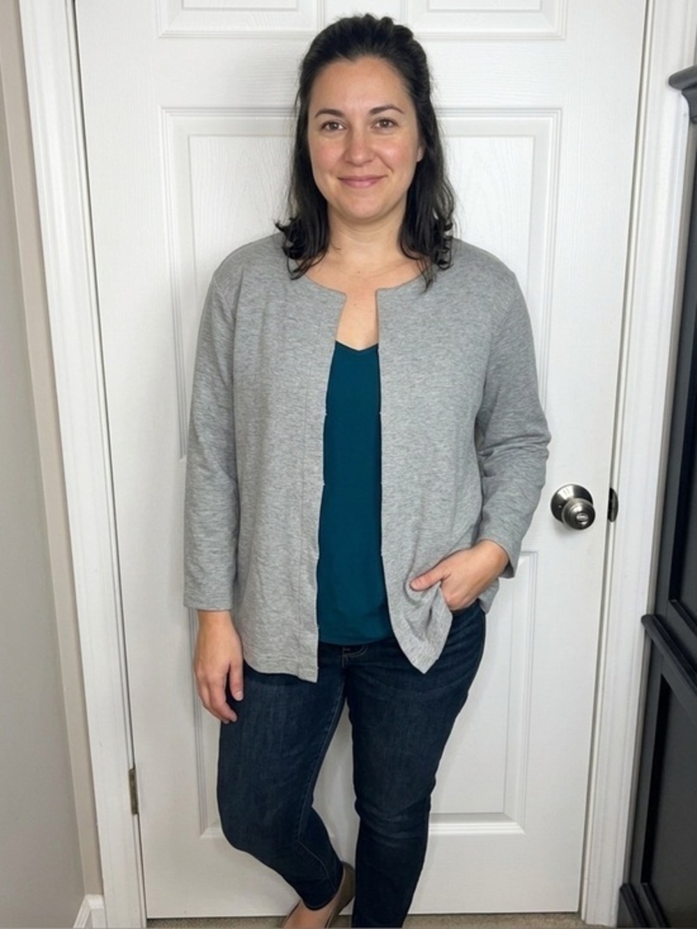 Eileen Fisher Women's Medium Gray Ribbed Lightweight Cardigan Sweater Top M L